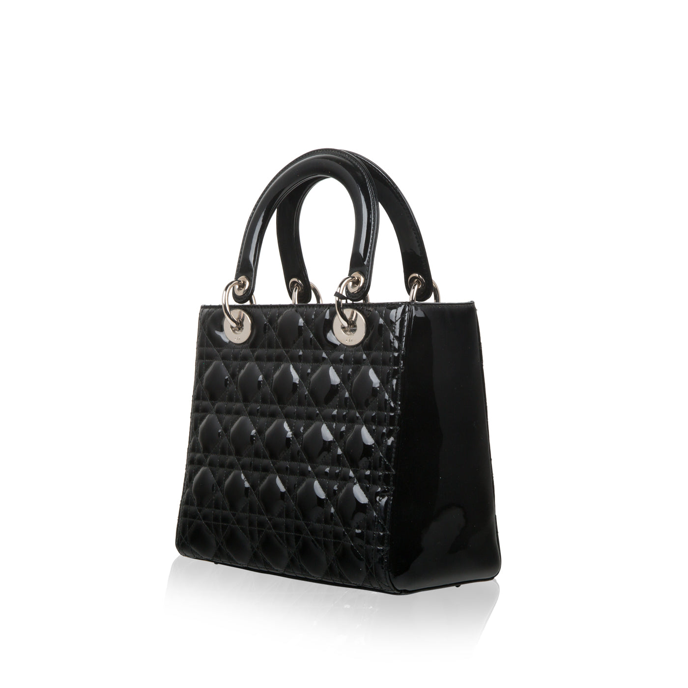 Dior Christian Lady Shoulder Bag Leather Patent Black Patent Leather Medium