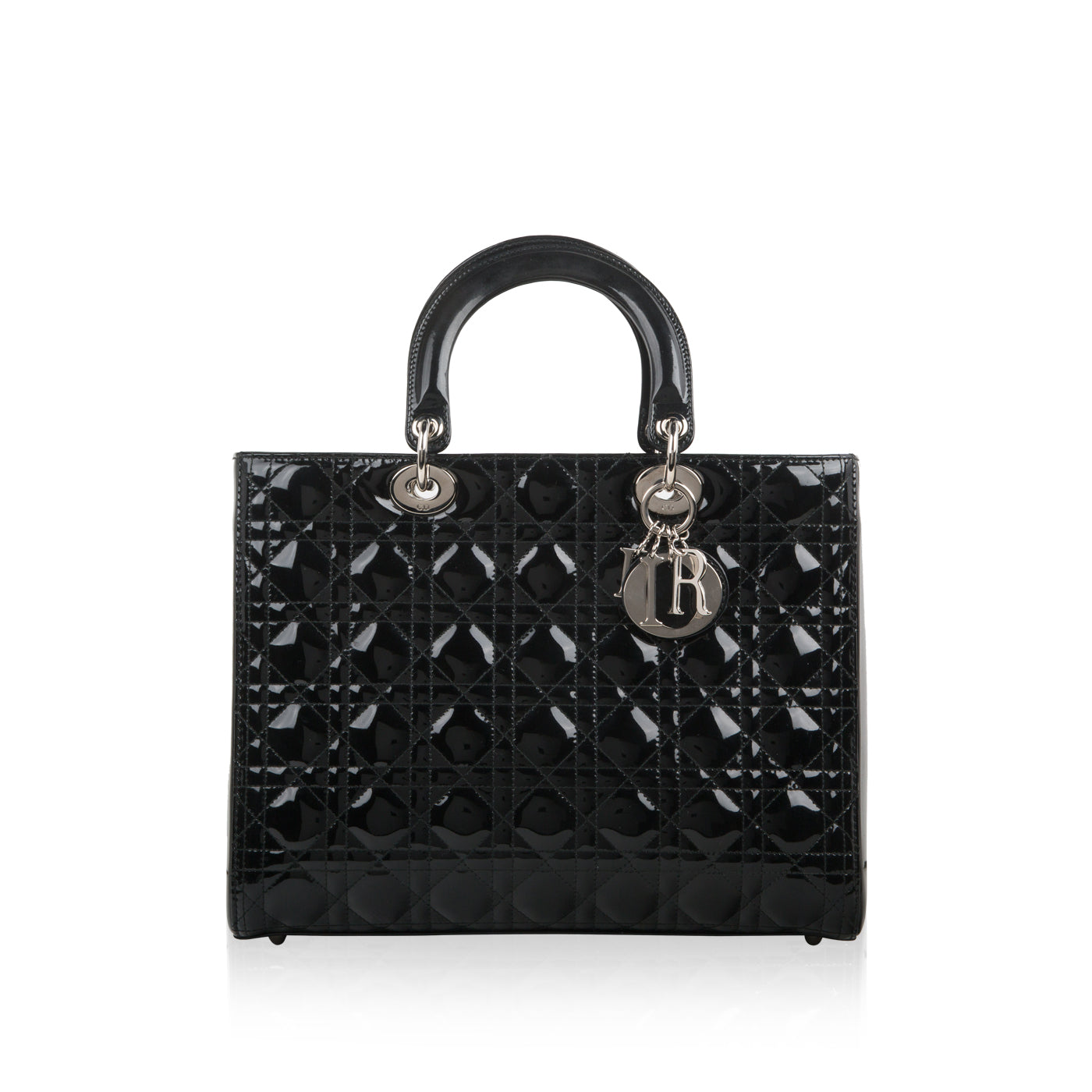 Dior Christian Lady Shoulder Bag Leather Patent Black