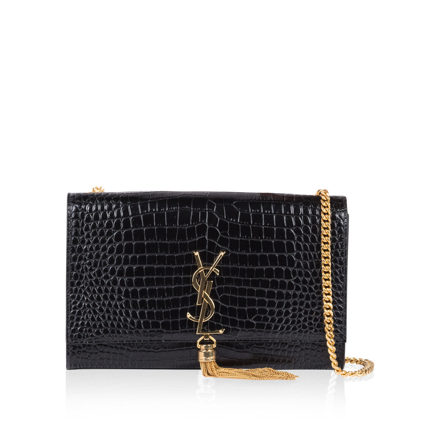 YSL Saint Laurent Kate Tassel Croc Crossbody Bag Embossed