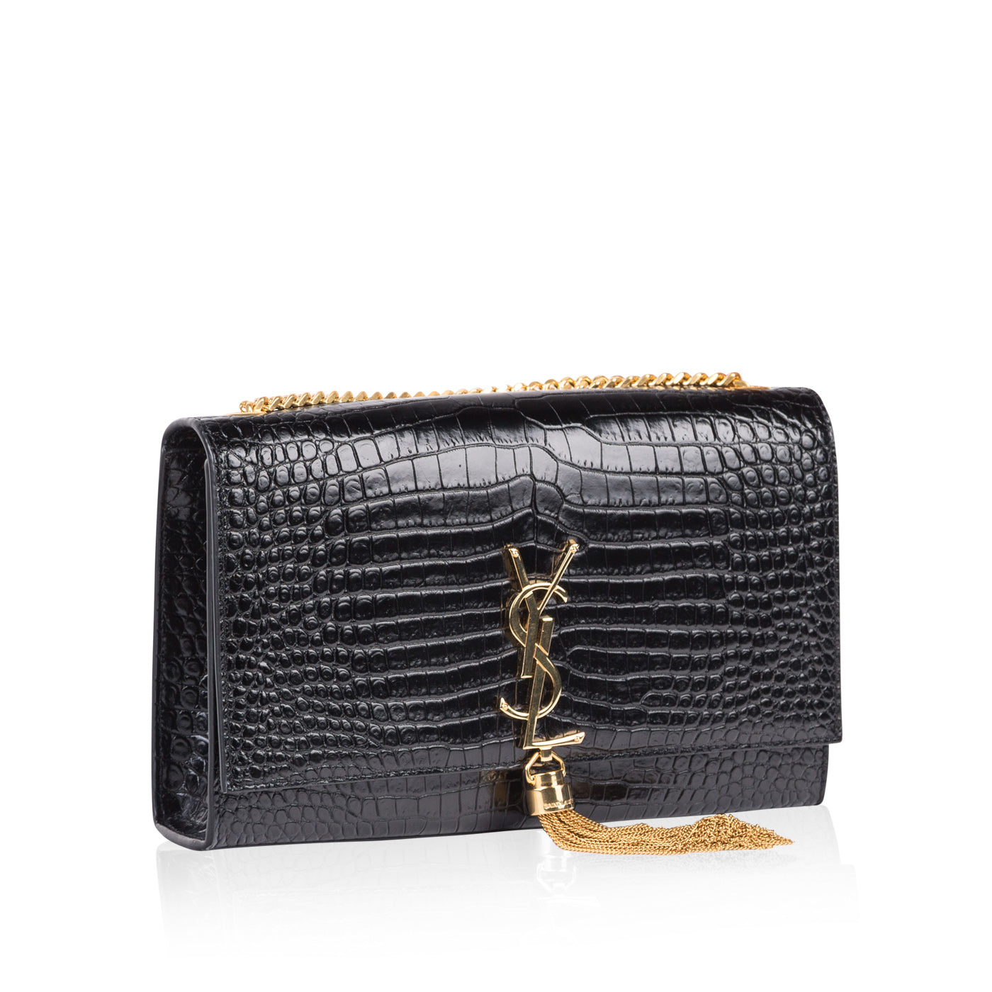 YSL Saint Laurent Kate Tassel Croc Crossbody Bag Embossed
