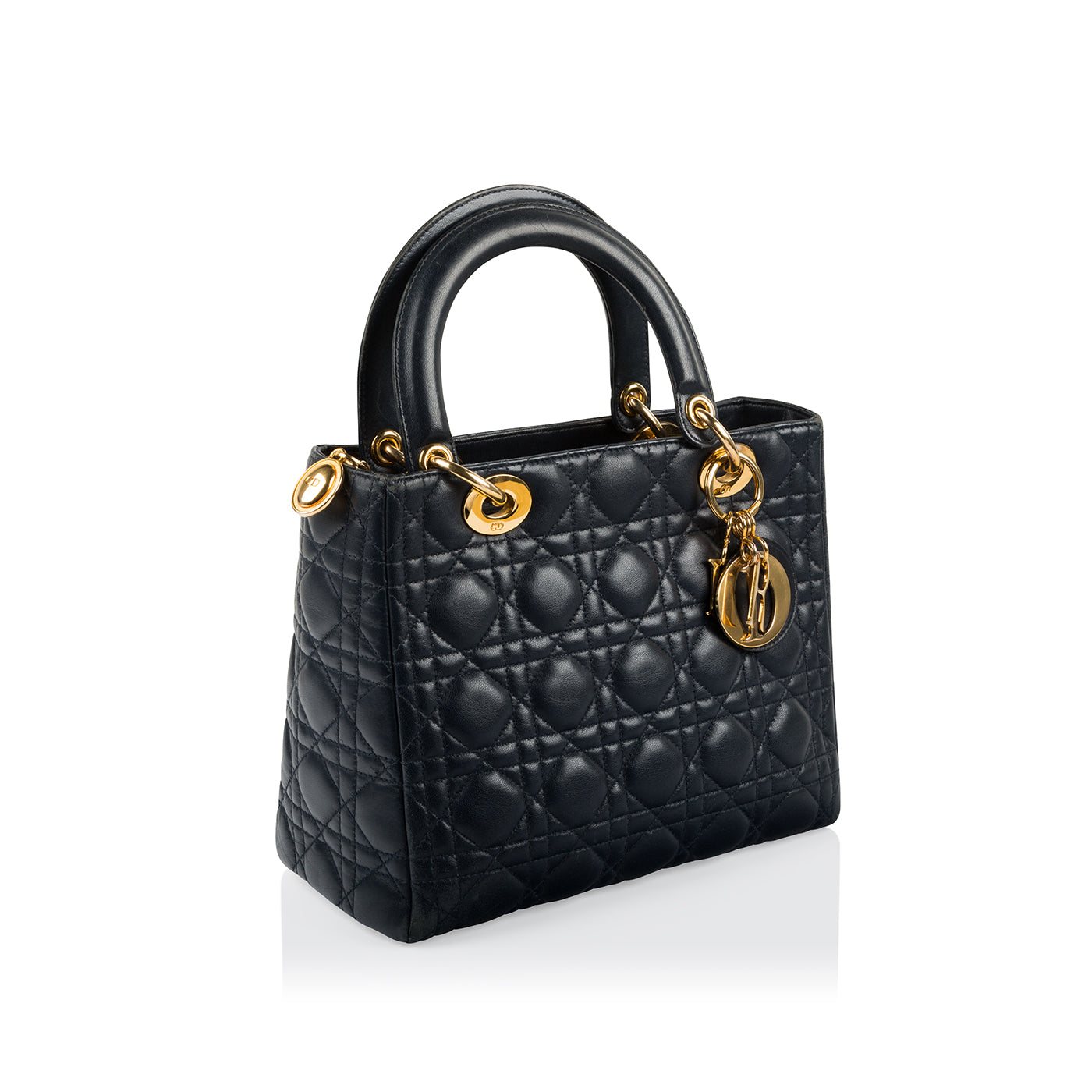 Dior Christian Lady Shoulder Bag Medium Blue Lambskin Ghw