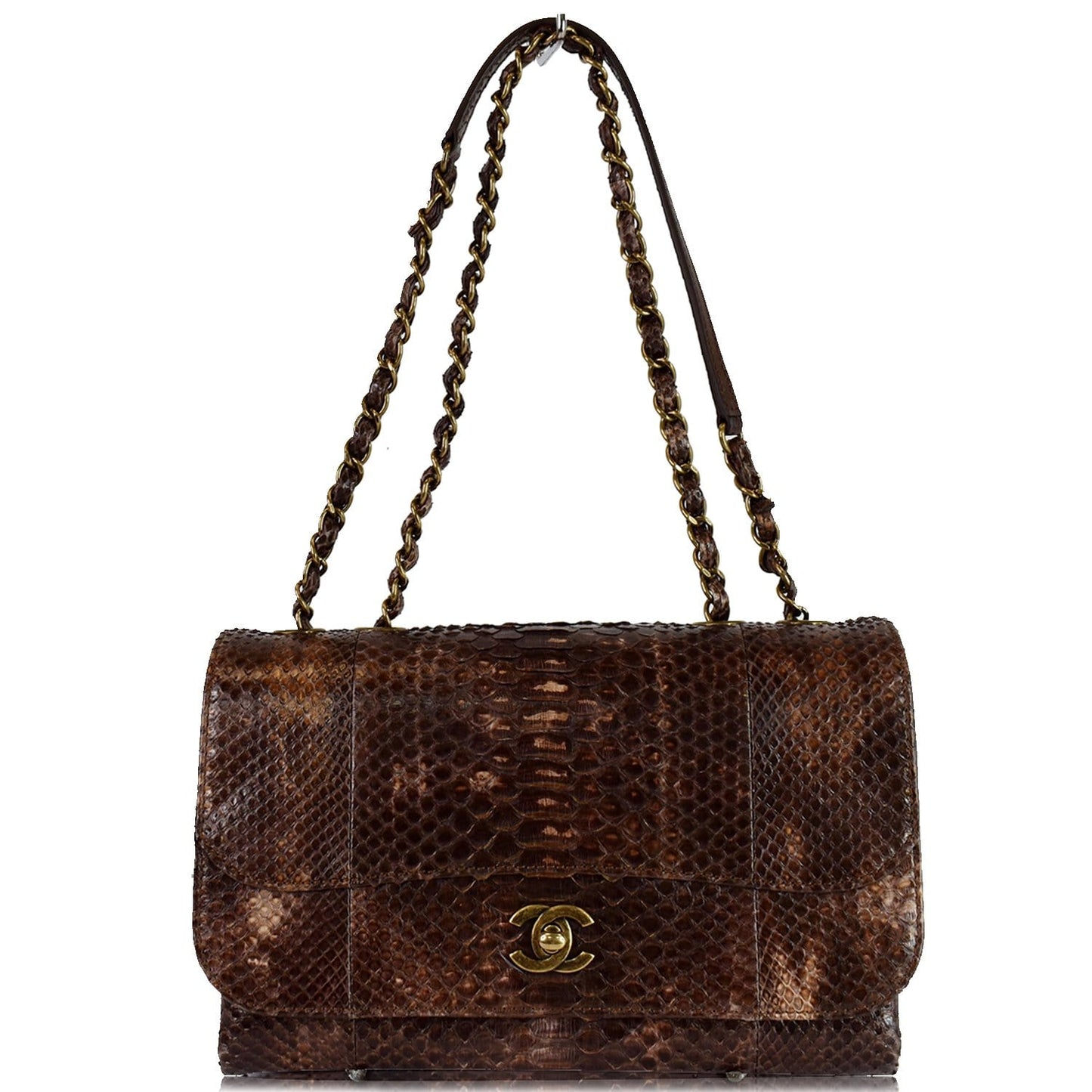 Chanel Timeless Classic Flap Python Leather Brown Travel Bag