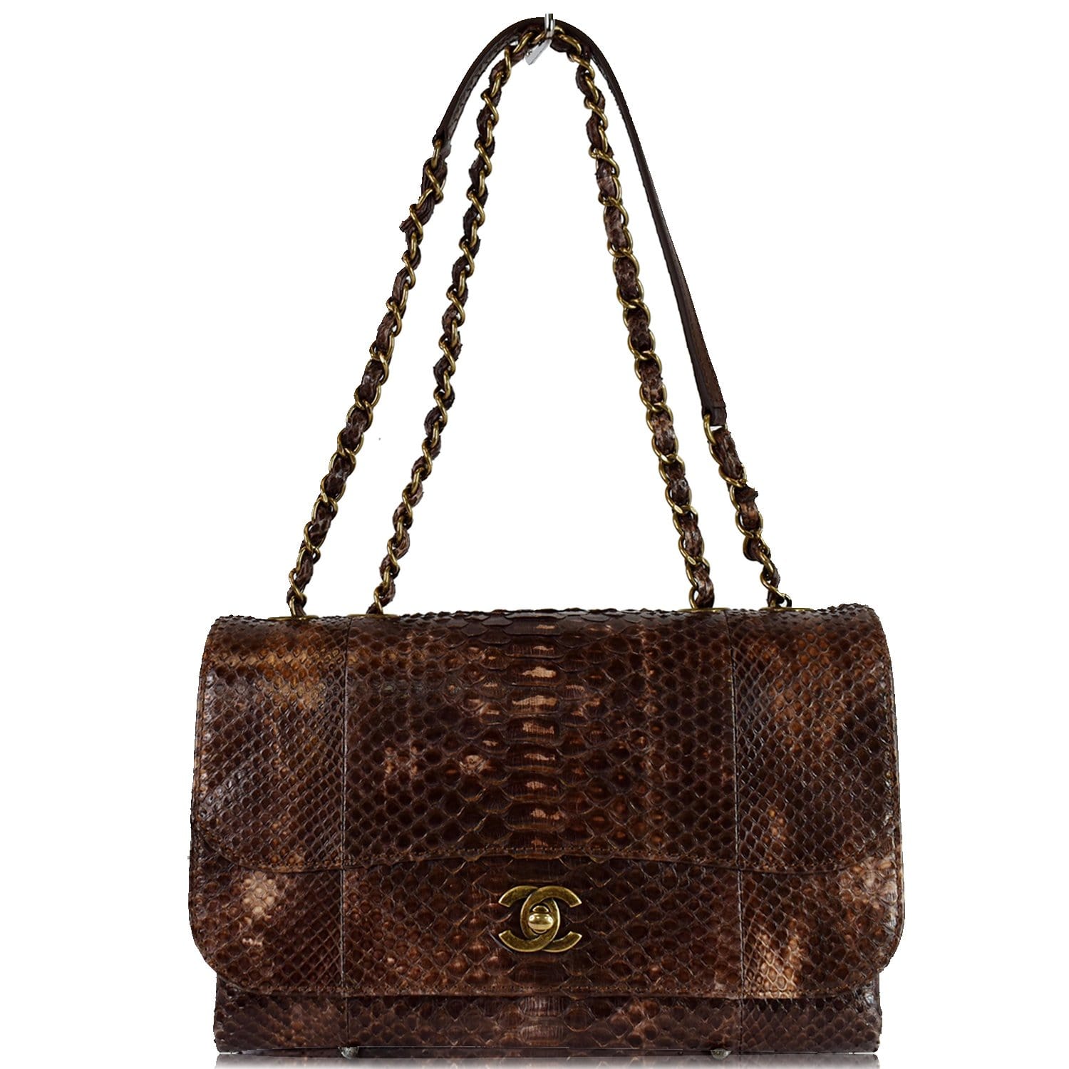 Chanel Timeless Classic Flap Python Leather Brown Travel Bag