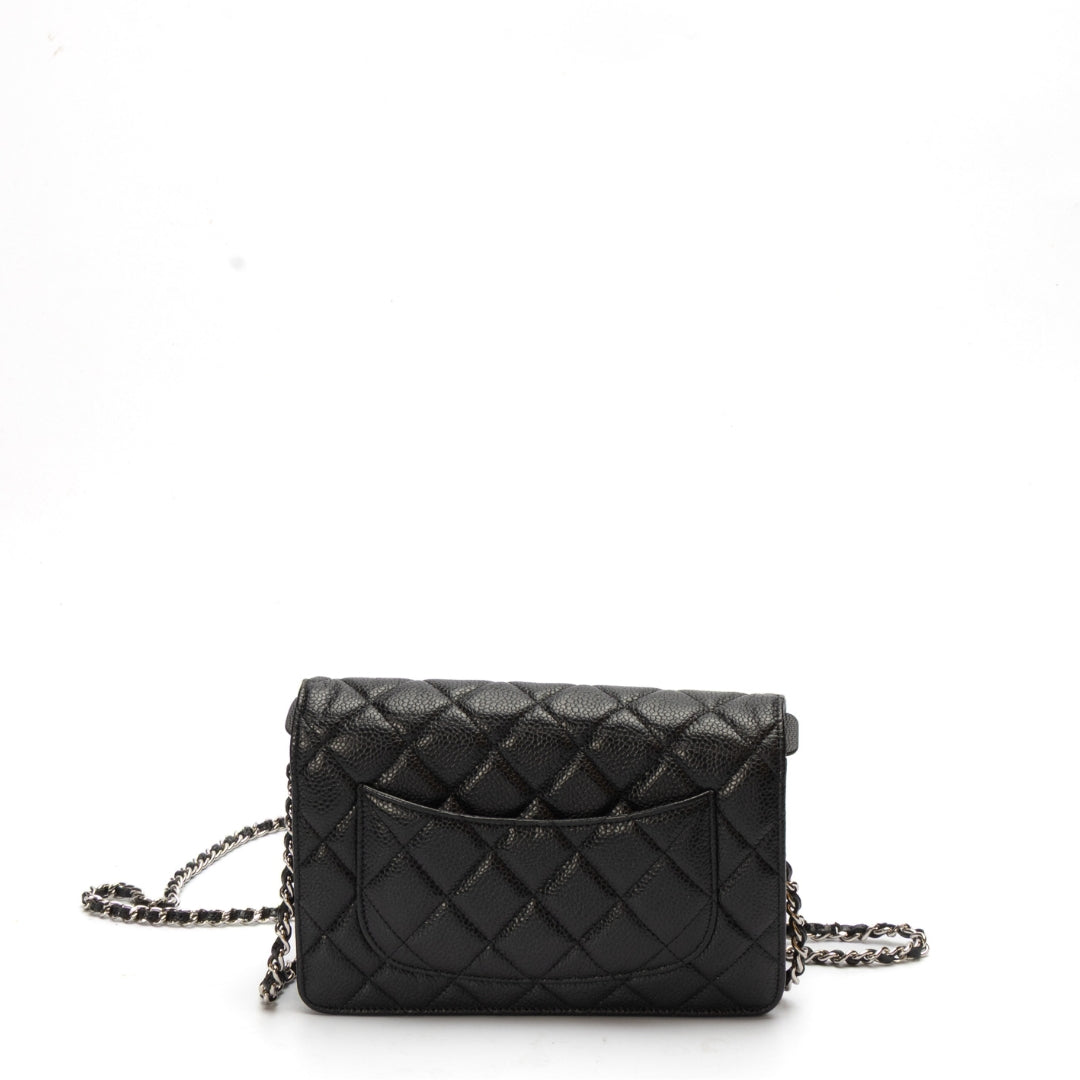 Chanel Black Caviar Quilted Wallet on Chain Handbag