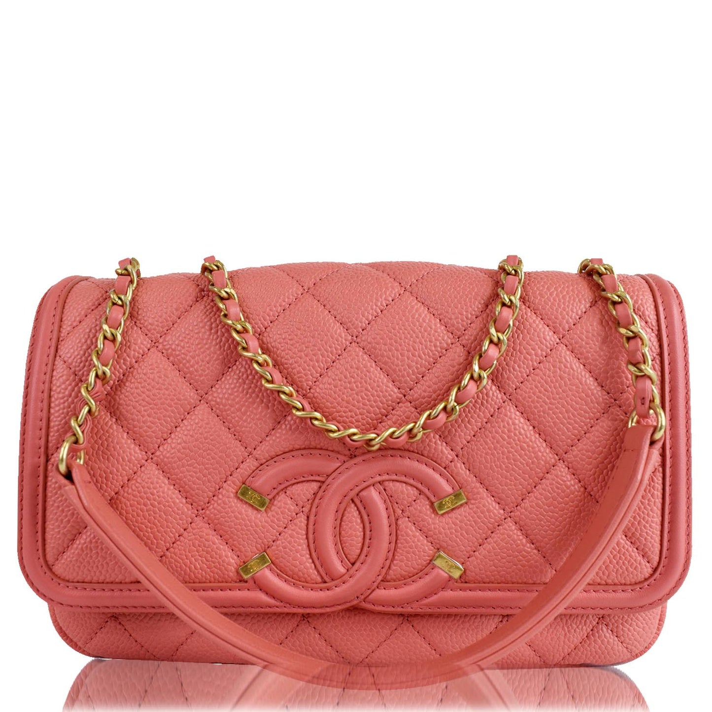 Chanel CC Filigree Quilted Caviar Salmon Leather Pink Travel Bag