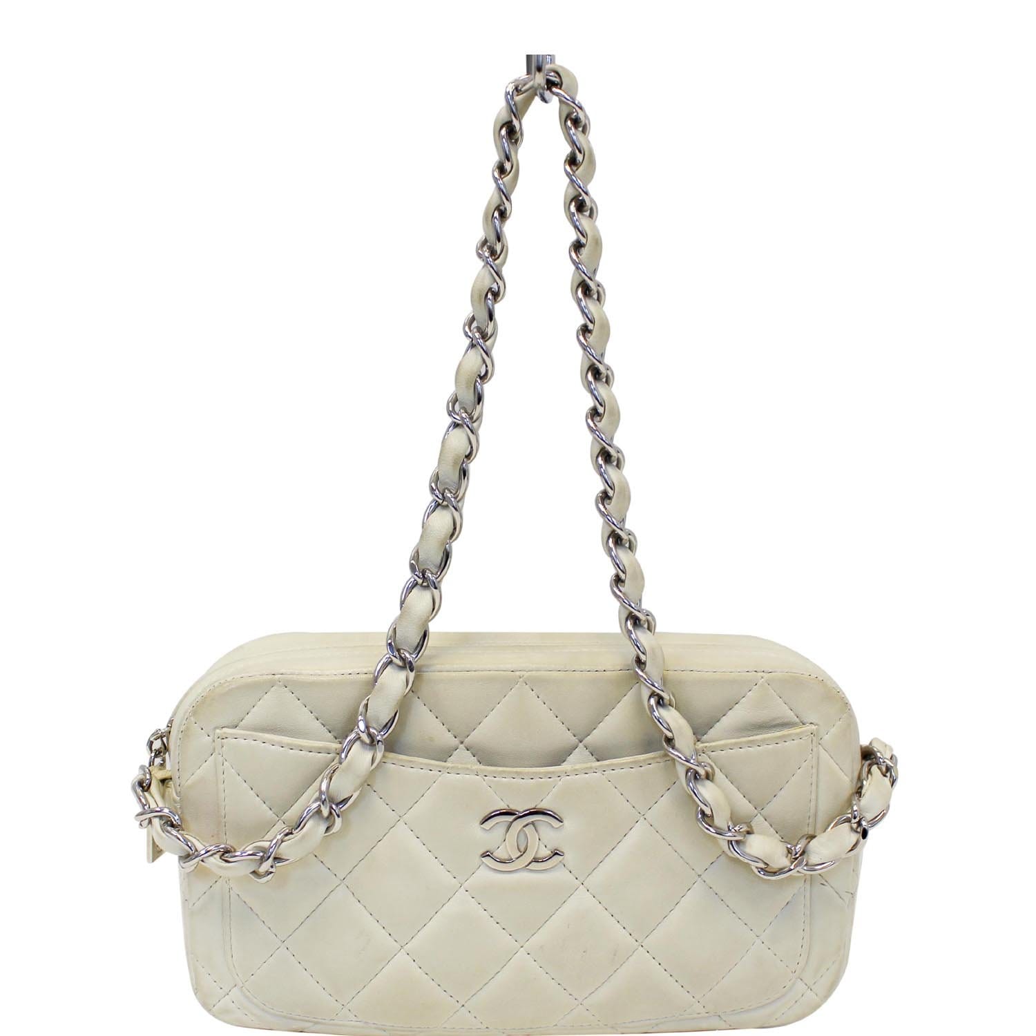 Chanel Quilted Camera Leather White Travel Bag