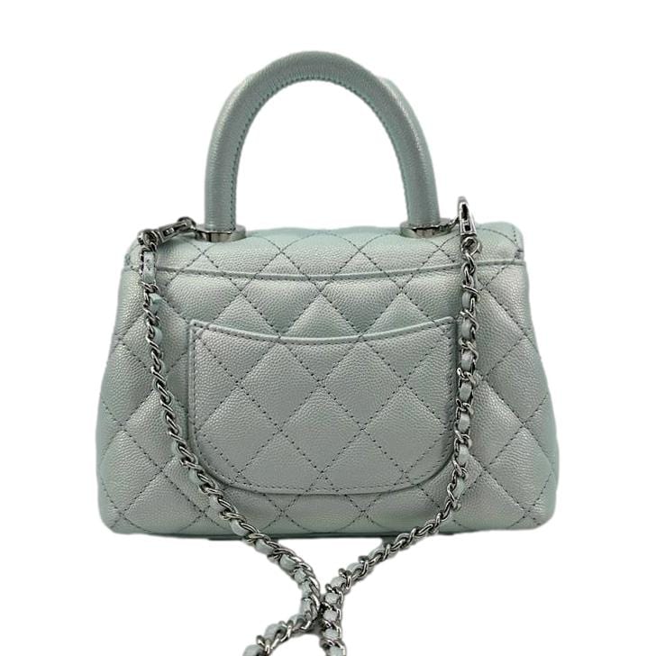 Chanel Coco Extra Top Handle Iridescent Leather Blue Travel Bag