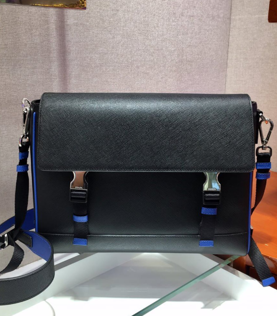 Prada Shoulder Bag Leather Saffiano Blue