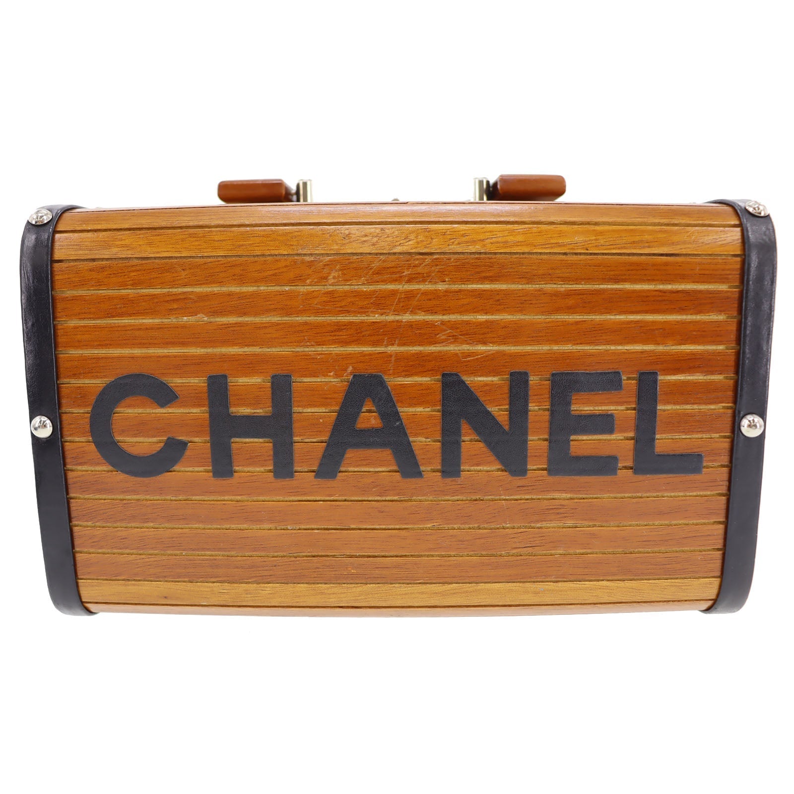 CHANEL CC Wood Vanity Handbag Brown Studs France   Rare #AH582