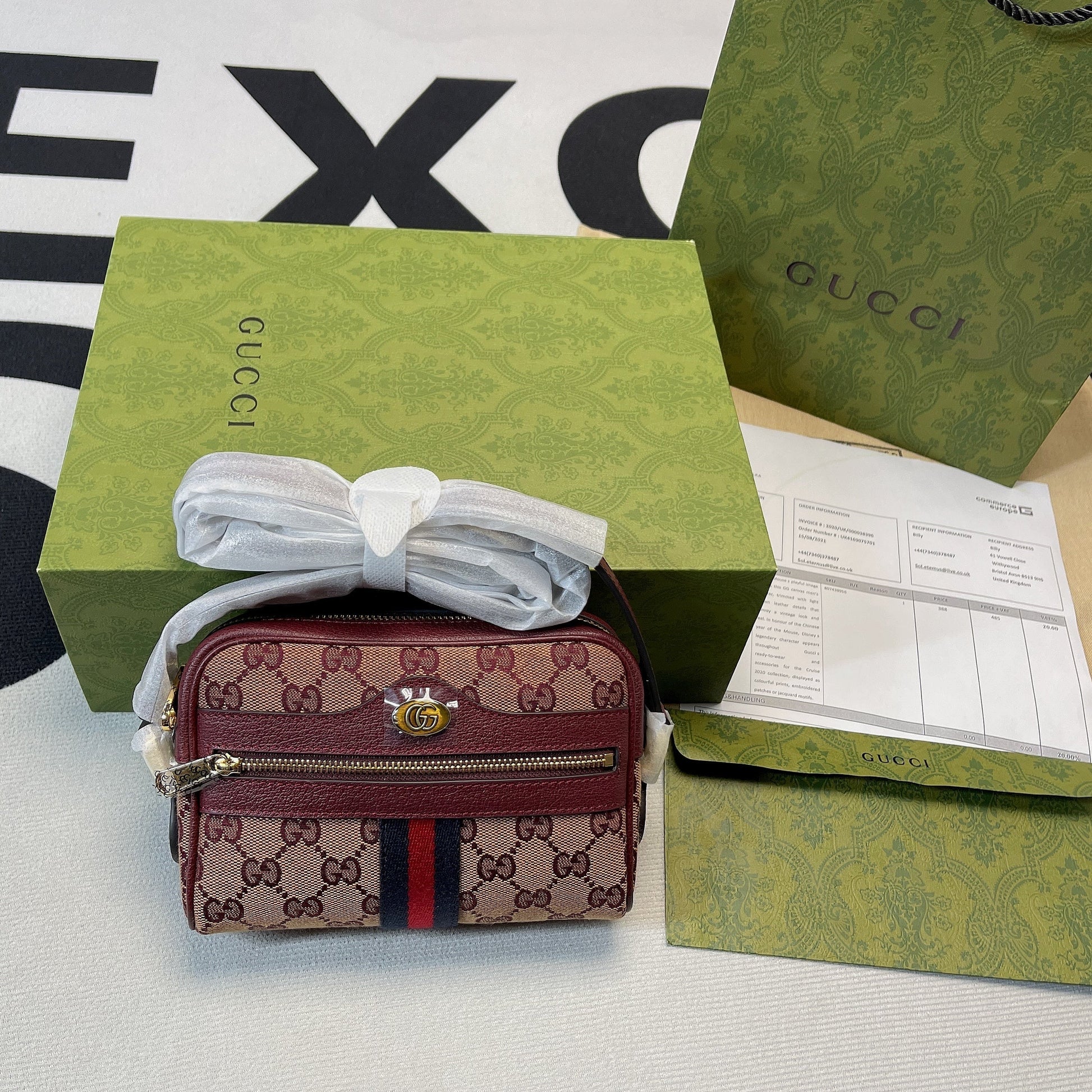 gg Ophidia gg Burgundy gg Canvas Beige Mini Bag