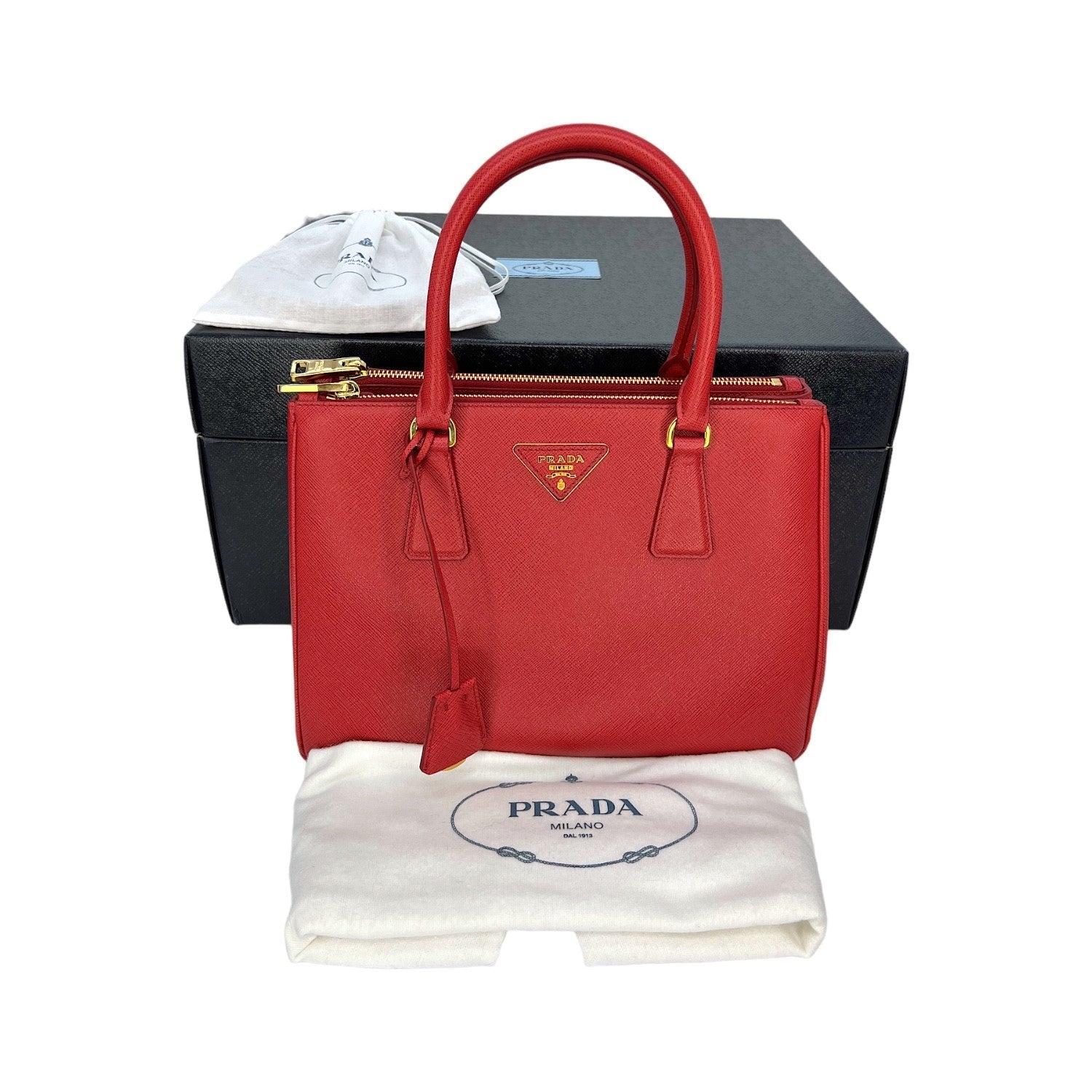 Prada Prada Small Saffiano Lux Double Zip Galleria Tote Tote Bag