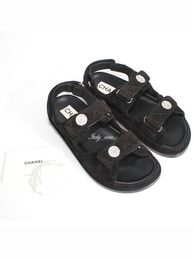 Suede Velcro Sandals Black Chanel