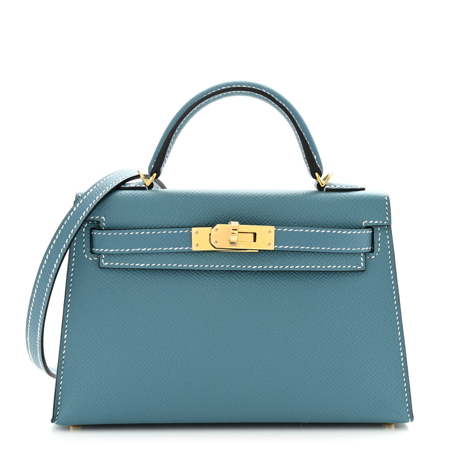 Hermes Epsom Kelly Sellier New Jean Handbag Blue Mini Travel Bag