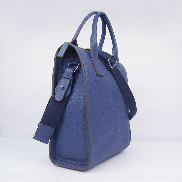 Hermes Luxury Toolbox Mens Cow Handbag Leather Blue Travel Bag