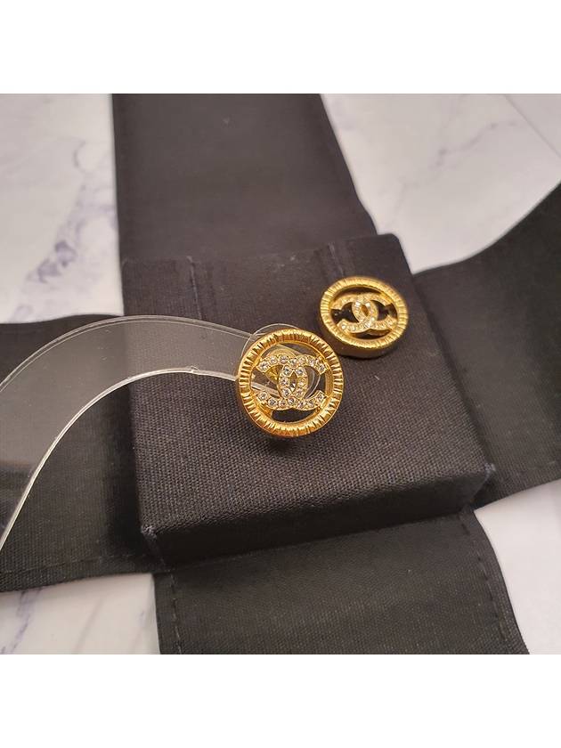 CC Logo Crystal Circle Earrings Gold Chanel