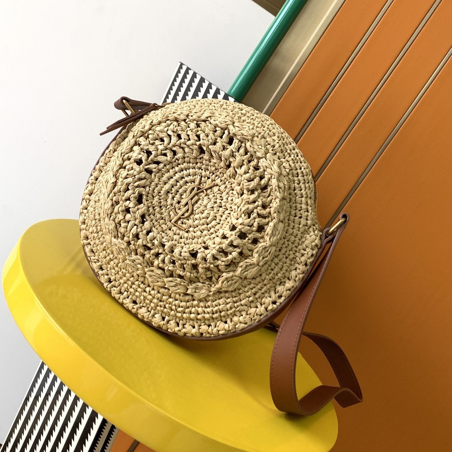 YSL Saint Laurent Ysl Saint Laurent Sac Rond Bag In Raffia Travel Bag