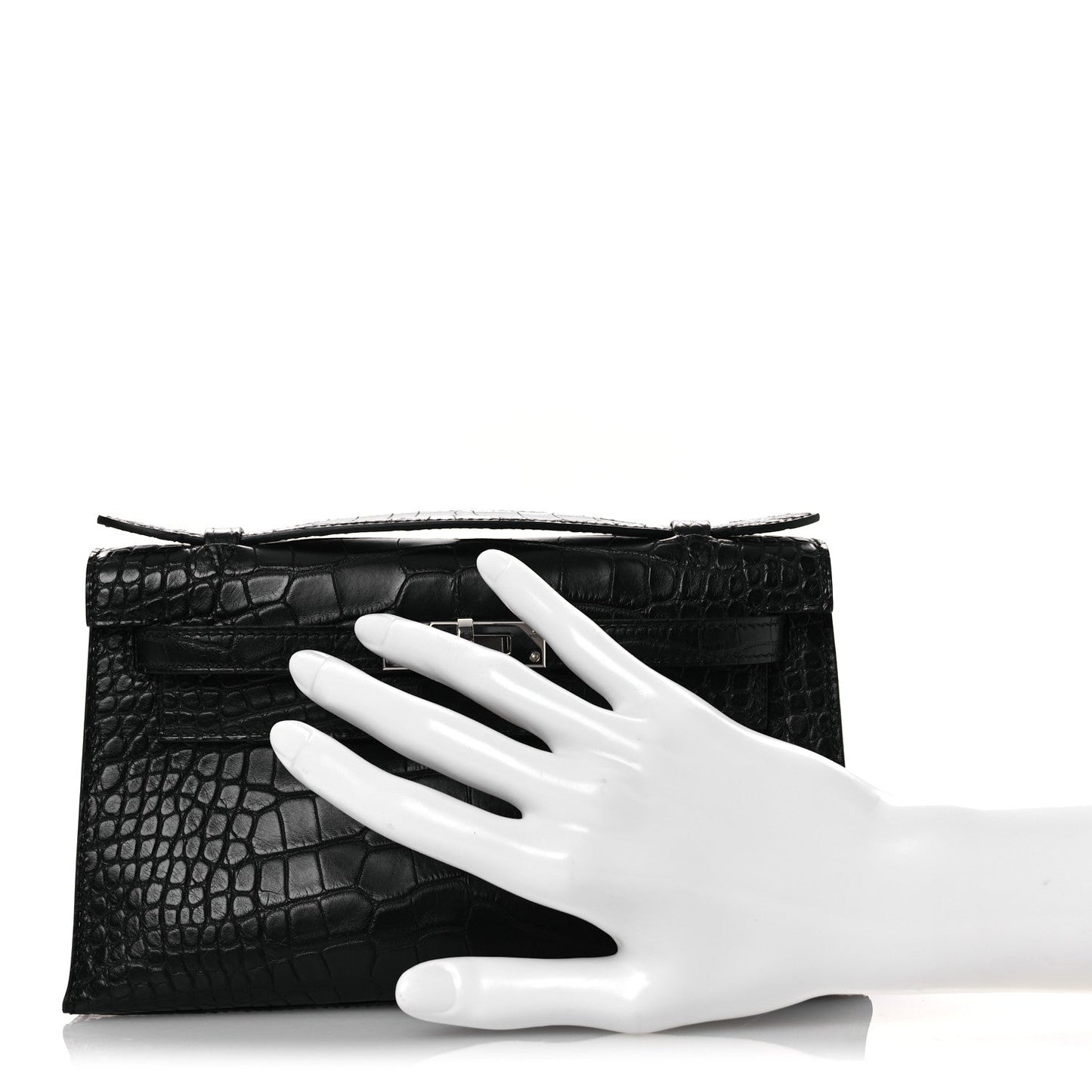 Hermes Matte Alligator Kelly Pochette Handbag Black Travel Bag