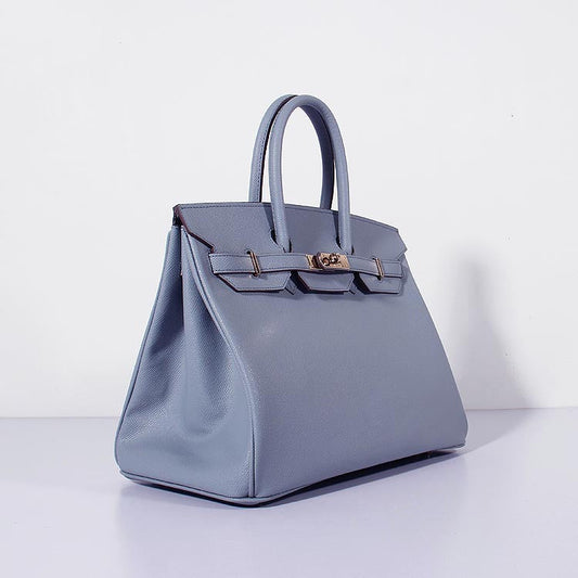 Hermes Luxury Cm Birkin Bag Epsom Lin Leather Blue Travel Bag