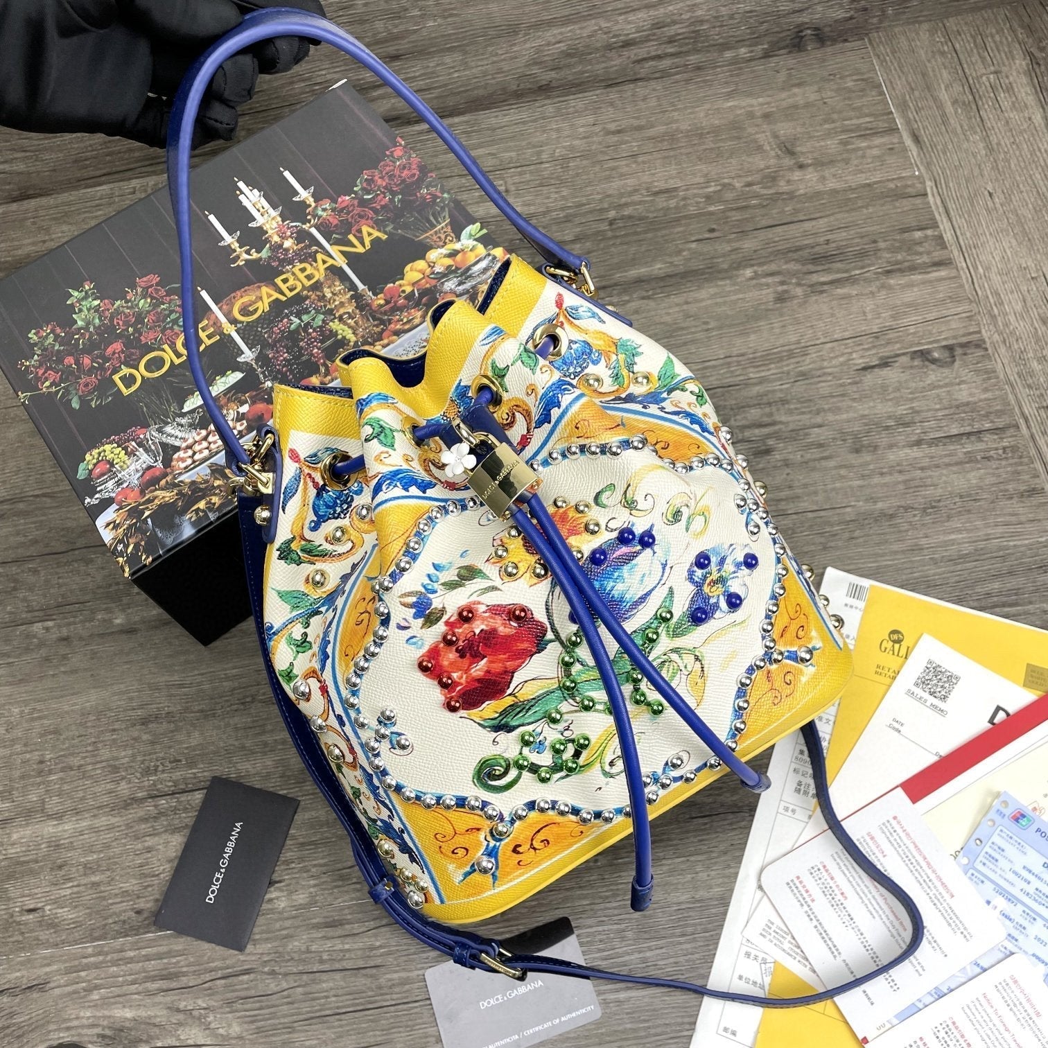Print Crespo Branded Plate Multicolor Bucket Bag