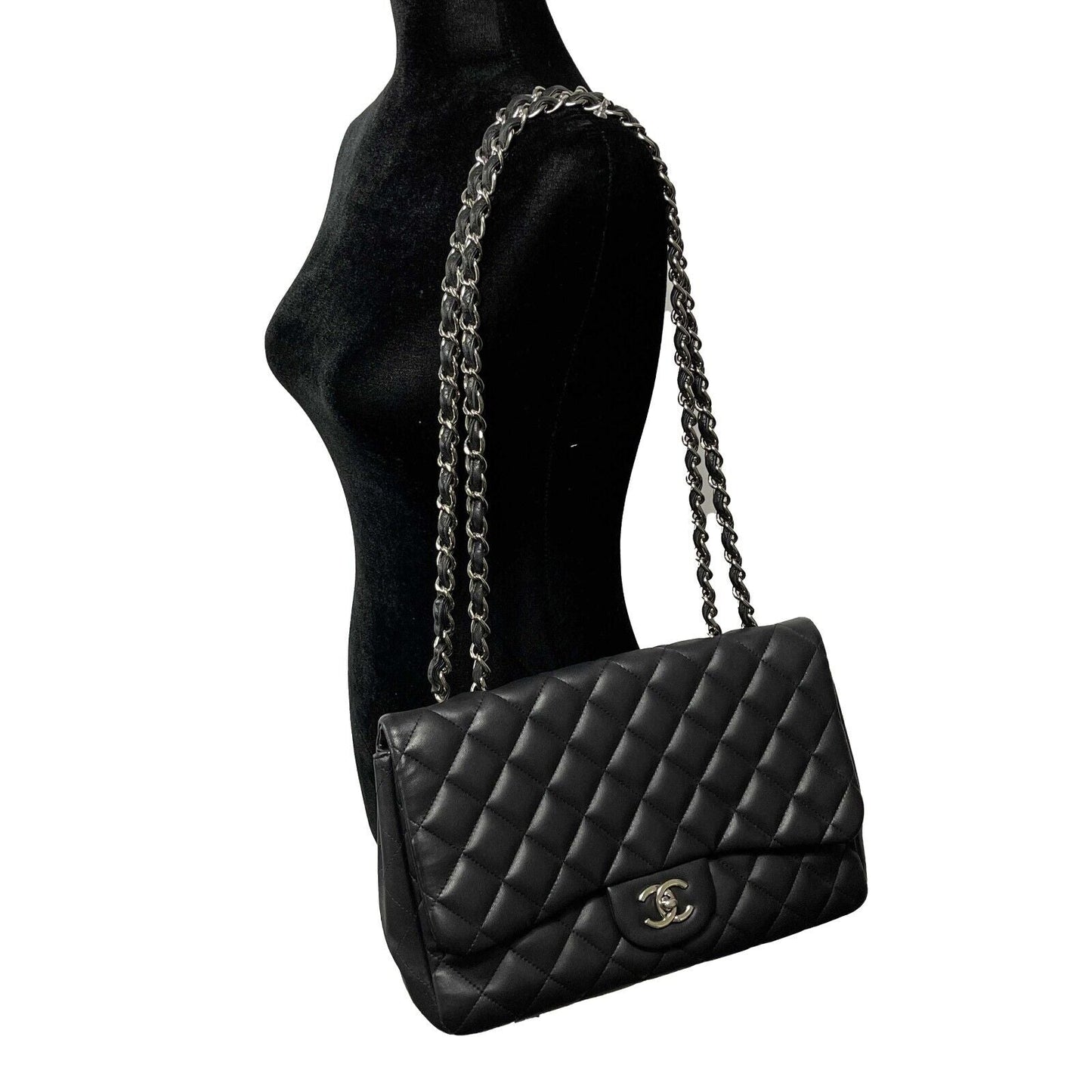 CHANEL - Jumbo Classic New CC Quilted Black Lambskin Shoulder Bag / Crossbody