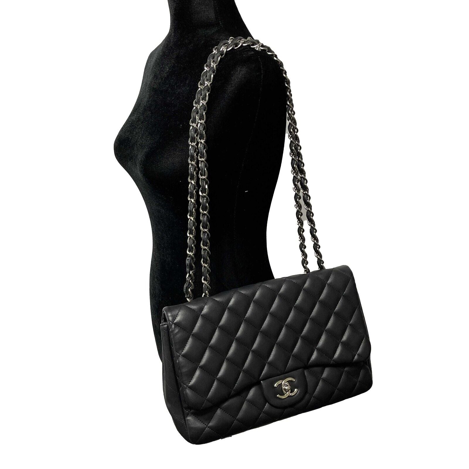 CHANEL - Jumbo Classic New CC Quilted Black Lambskin Shoulder Bag / Crossbody