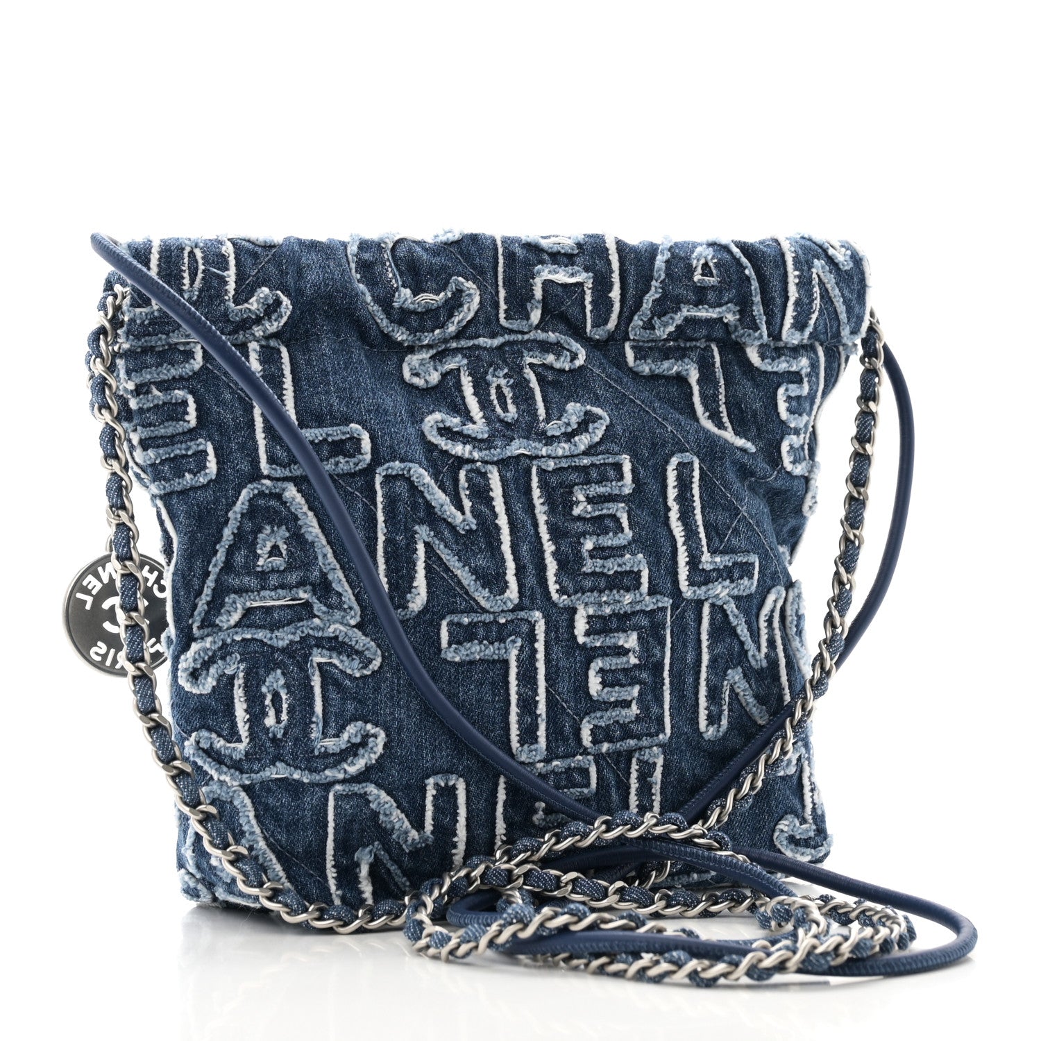 Chanel Washed Denim Logo Embroidered Mini 22 Blue Bag