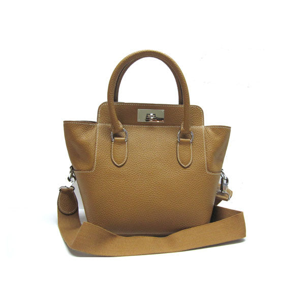 Hermes Luxury Toolbox Way Cow Coffee Handbag Leather Travel Bag
