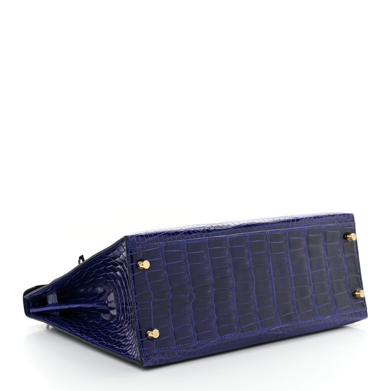 Hermes Shiny Porosus Crocodile Kelly Sellier Bleu Electrique Handbag Travel Bag