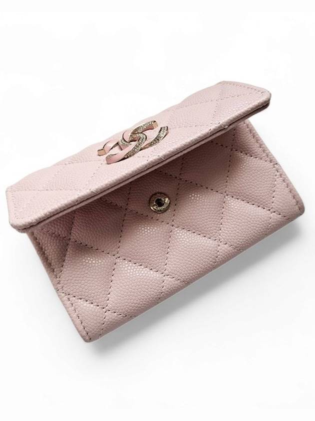 CC Logo Diamond Card Wallet Light Light Pink Chanel