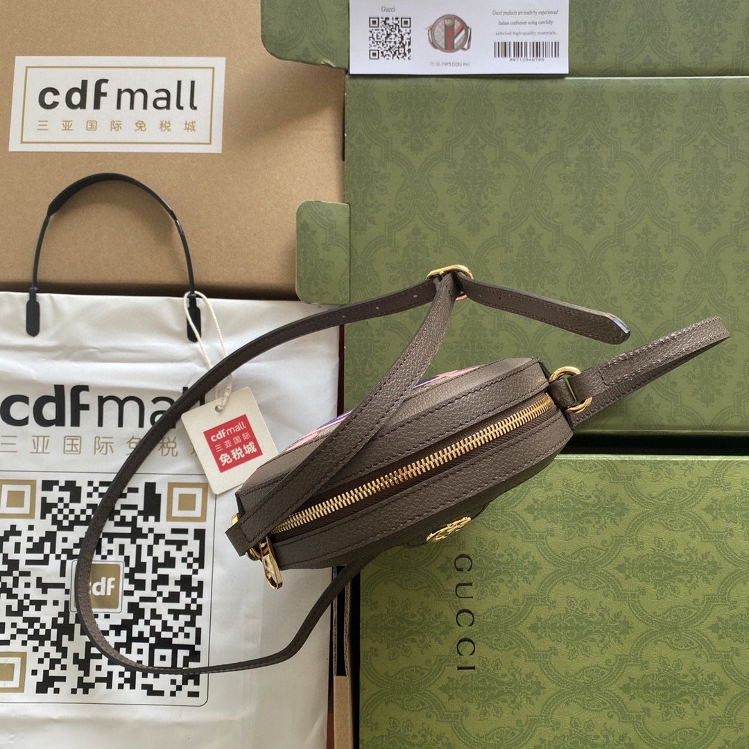 gg Round Double G Ebony Canvas Brown Beige Shoulder Bag