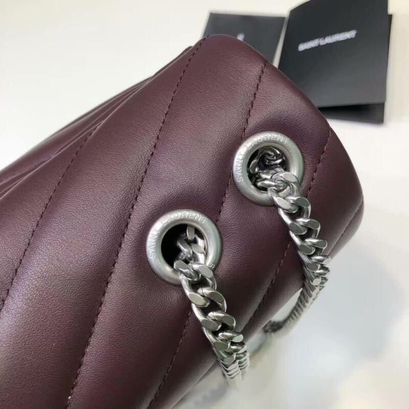 YSL Saint Laurent Loulou MatelassÃ© "Y" Burgundy 9.8in Small Chain Handbag