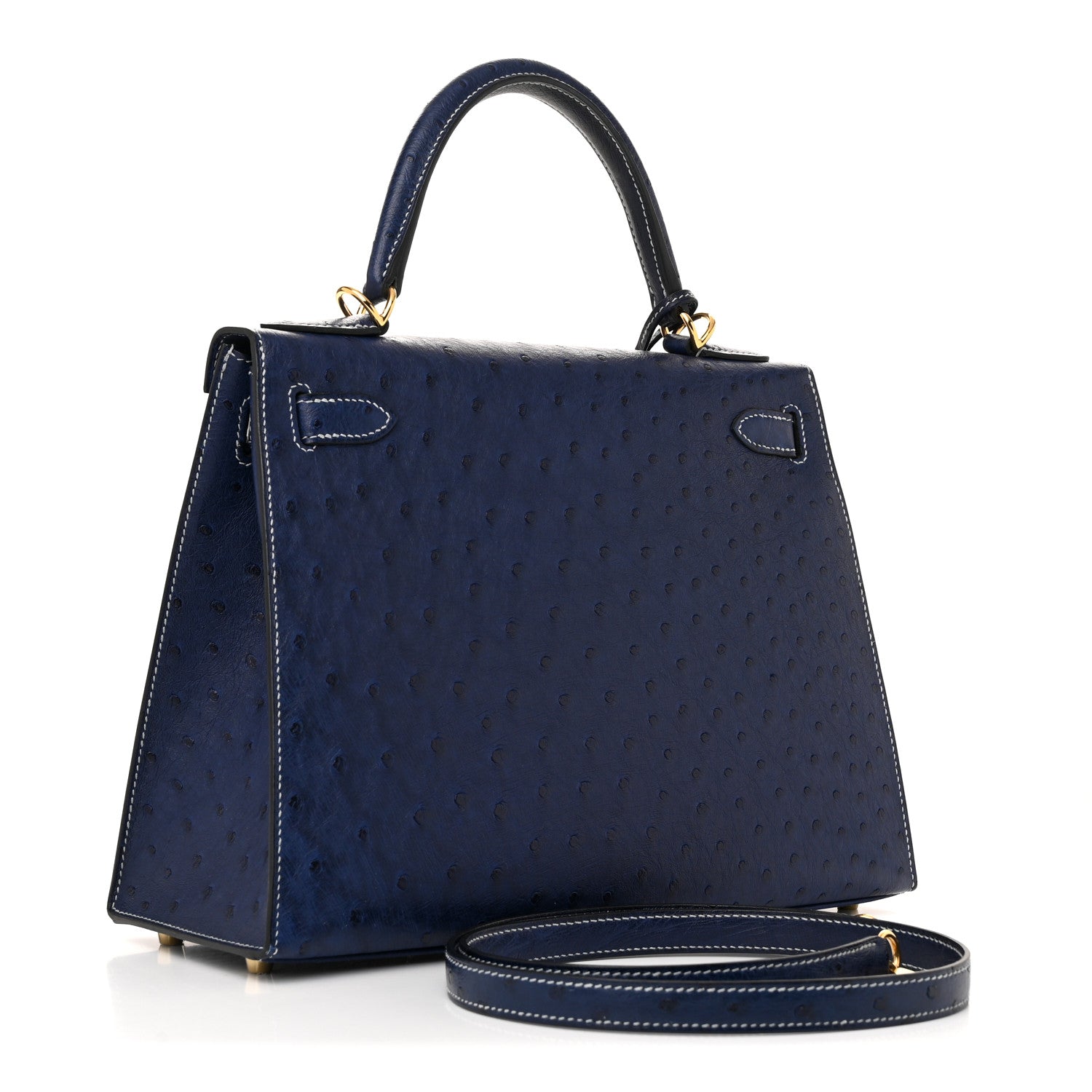 Hermes Ostrich Horseshoe Kelly Sellier Bleu Iris Handbag Shoes