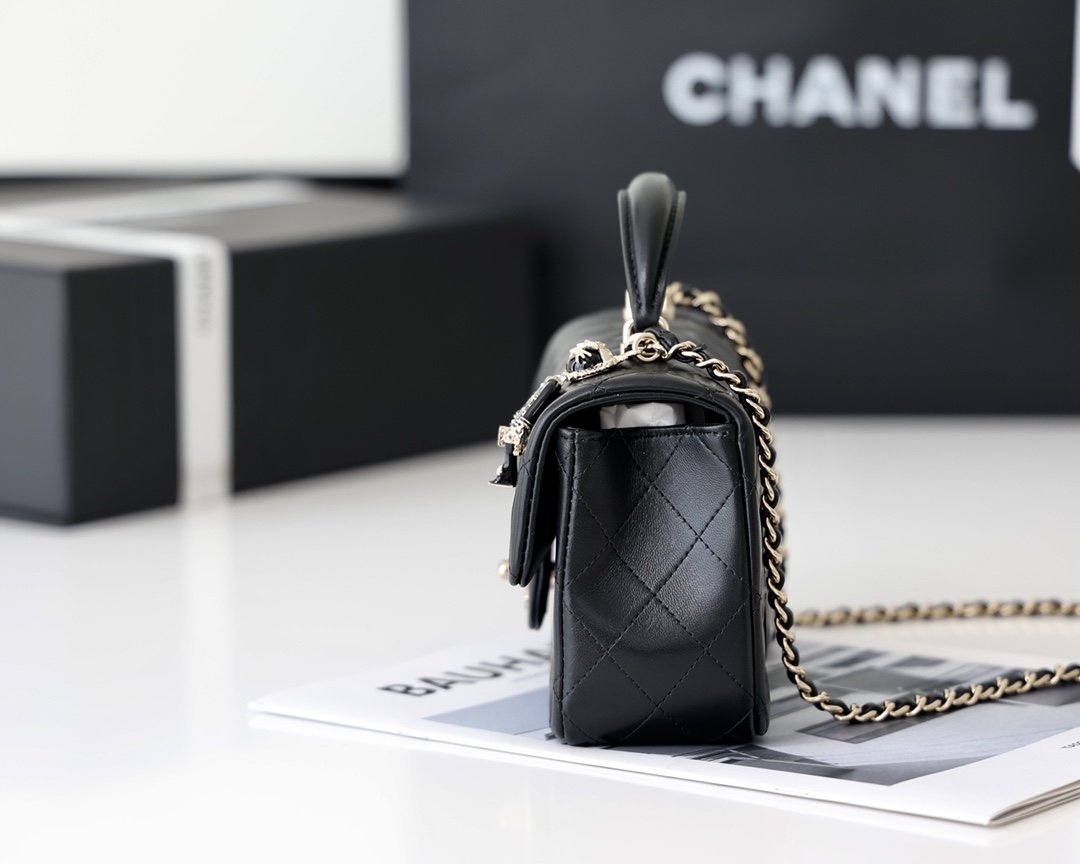Chanel Top Qualityap Bag Doll Handle Bag Black Mini Travel Bag