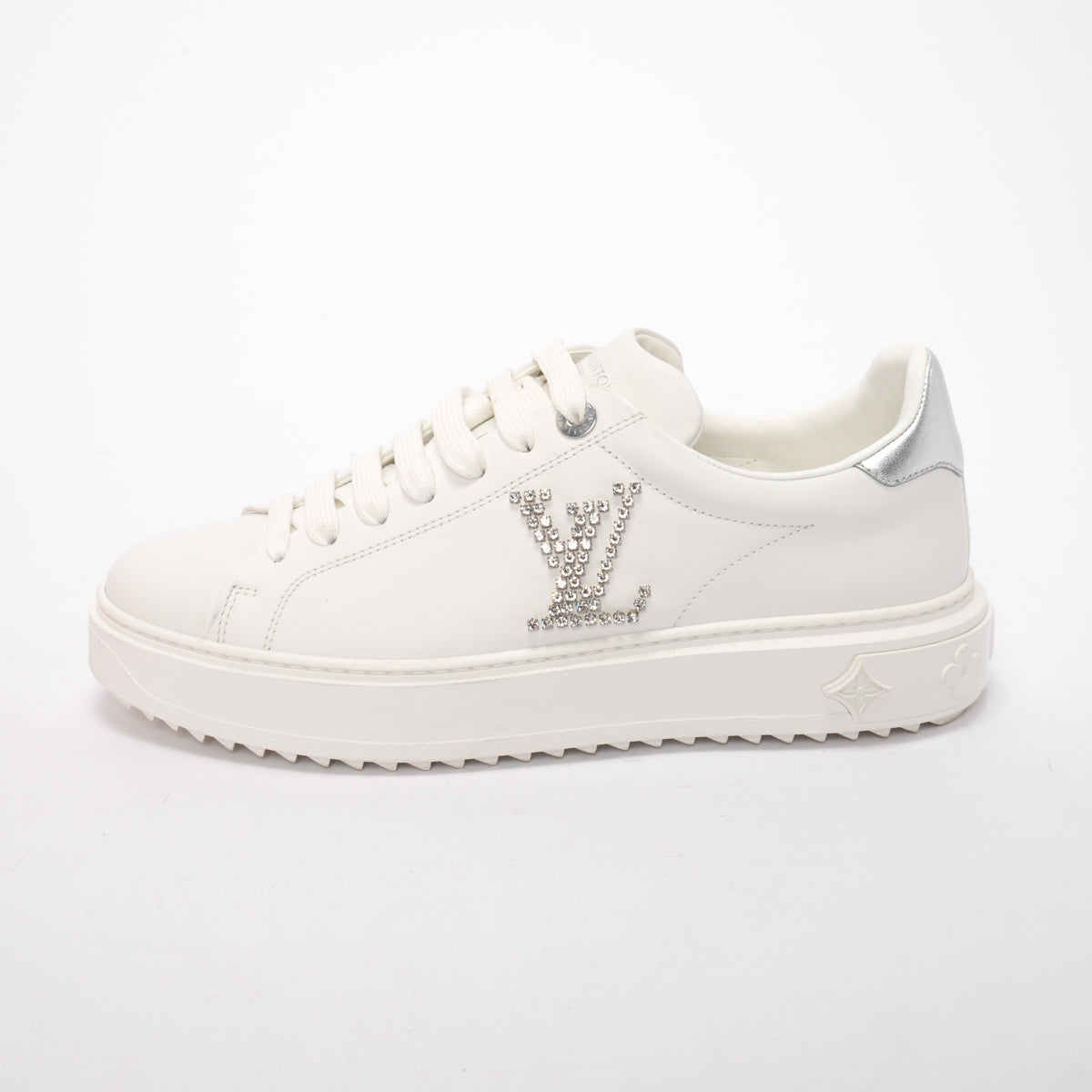 Louis Vuitton White Calfskin Crystal LV Time Out Sneakers 38.5