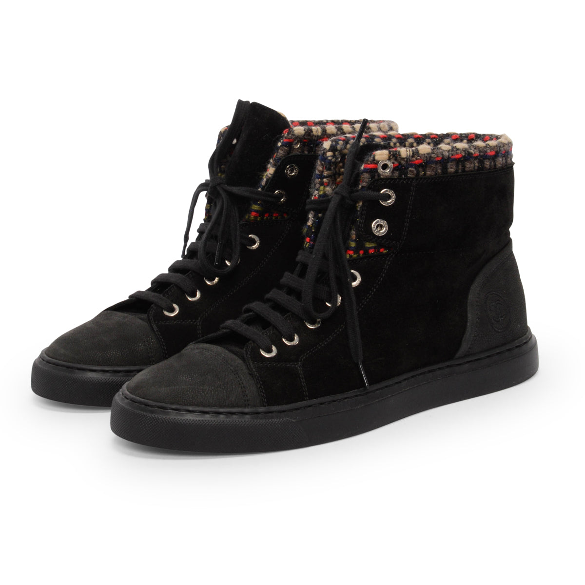 Chanel Black Tweed Hi Top Sneakers 40 for Women