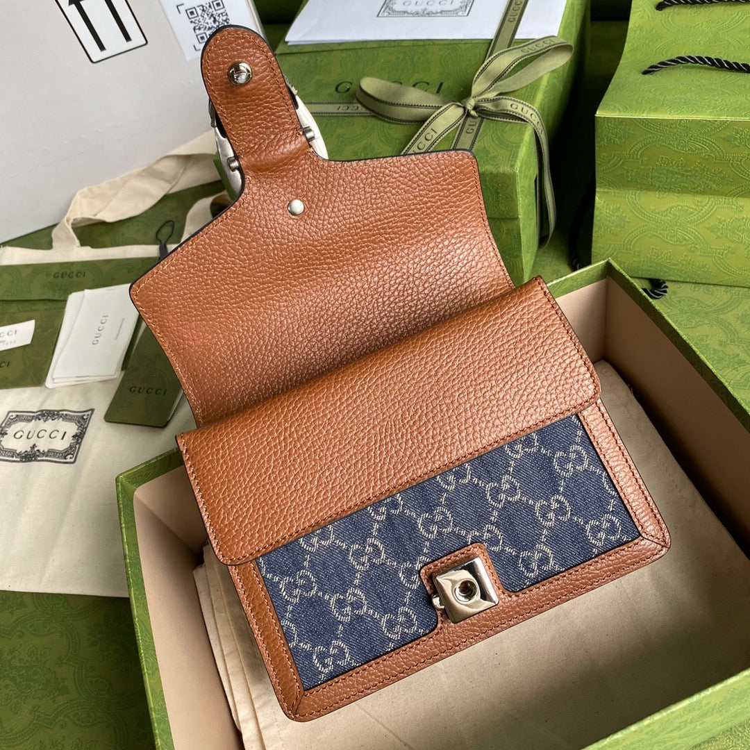 gg Dionysus Dark Ivory Eco Denim Brown Blue Mini Bag