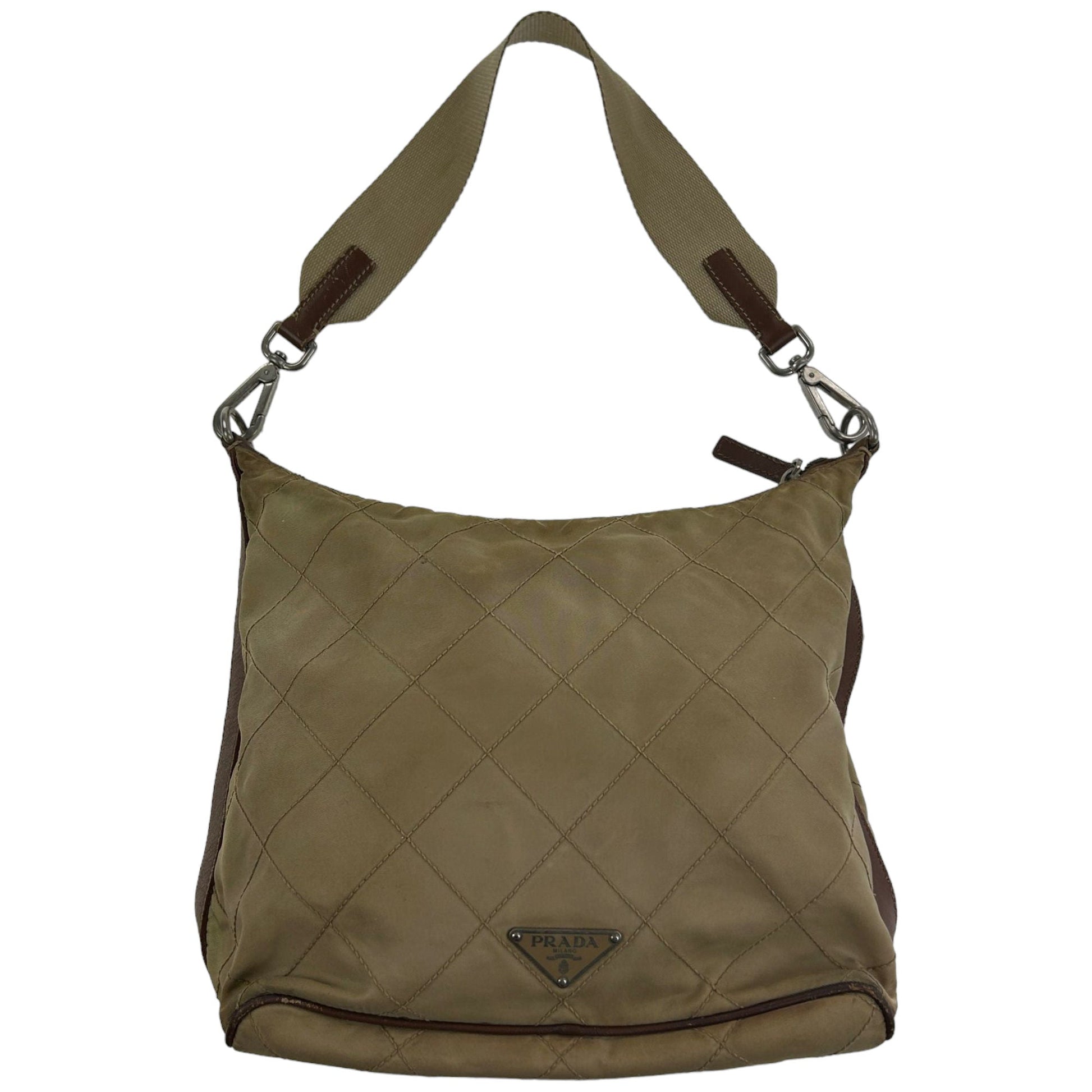 Prada Shoulder Bag Nylon Quilted Tan