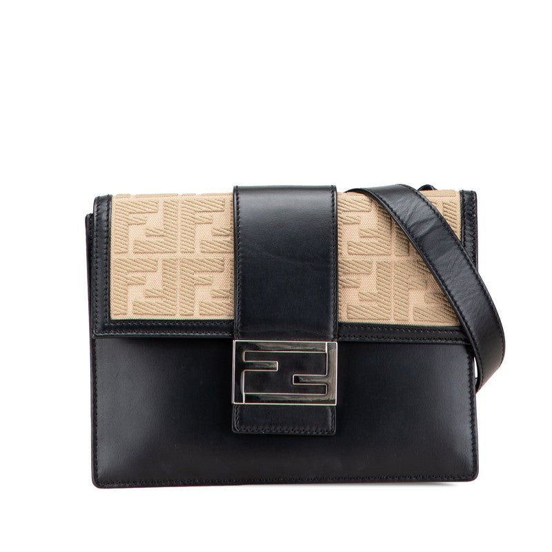 Fendi Flat Baguette Shoulder Bag Leather Canvas Shoes