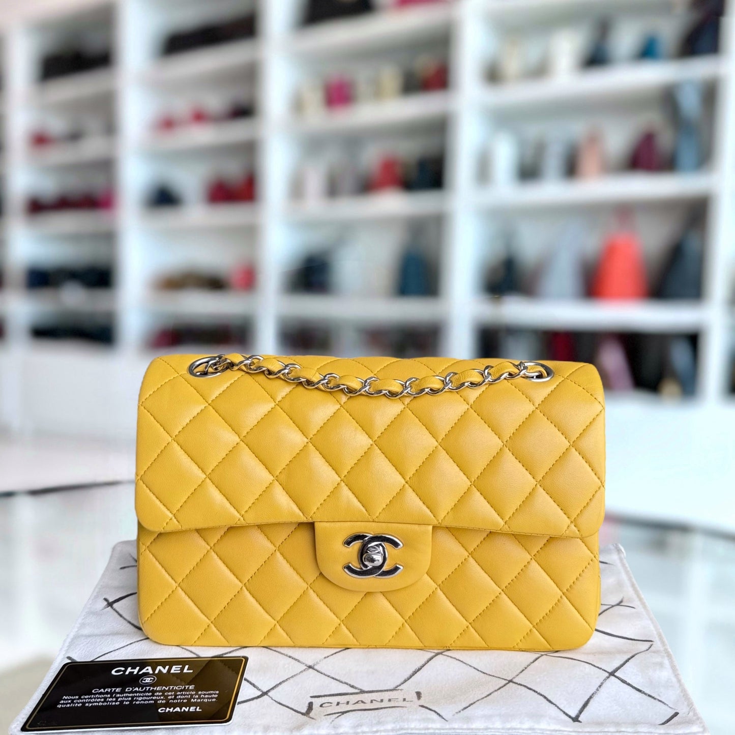 Chanel Classic Flap Small - 23CM Quilted Lambskin Yellow Silver Hardware Series 25