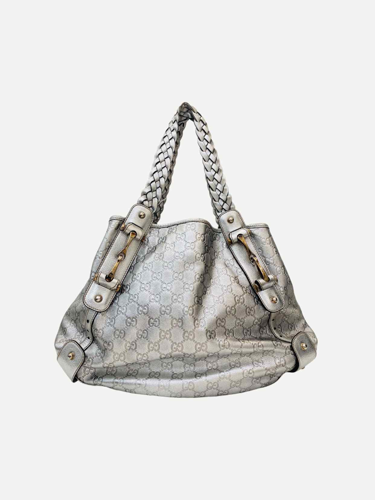 GUCCI Horsebit Pelham Silver Guccissima Shoulder Bag