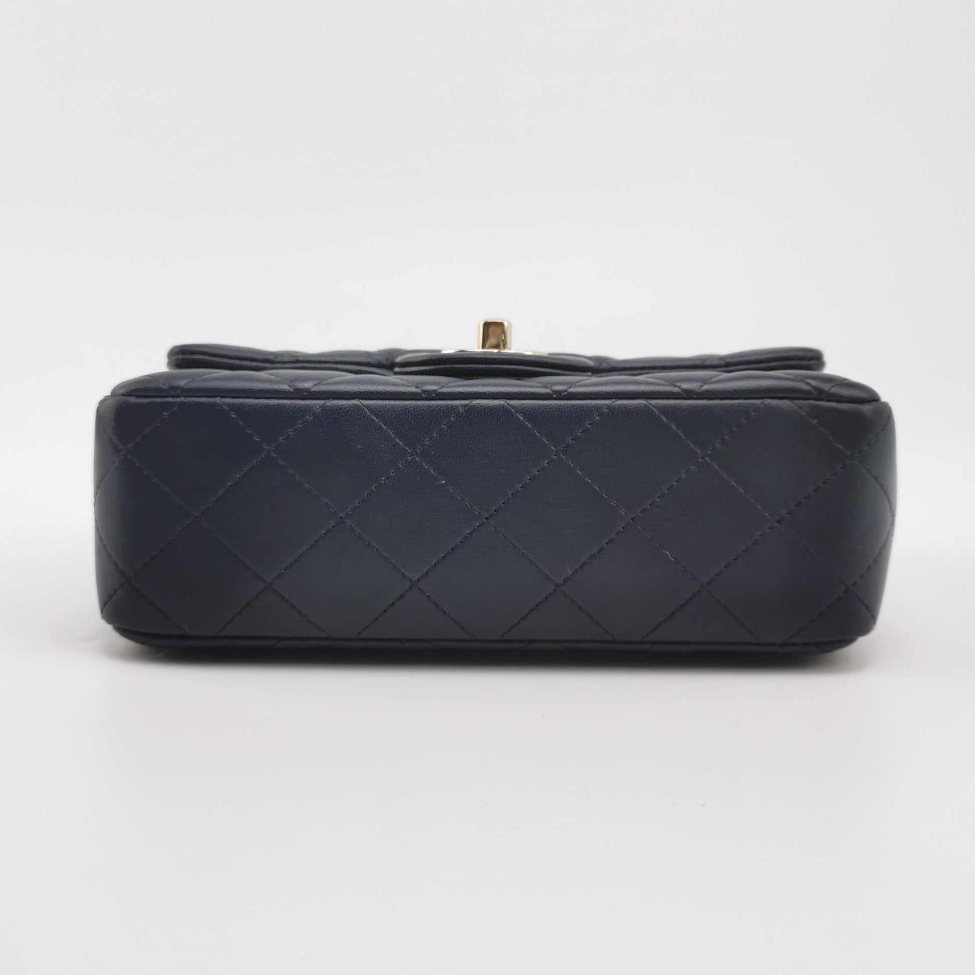 Chanel Classic Flap Rectangular Navy Lambskin Hardware Gold Leather Mini Bag