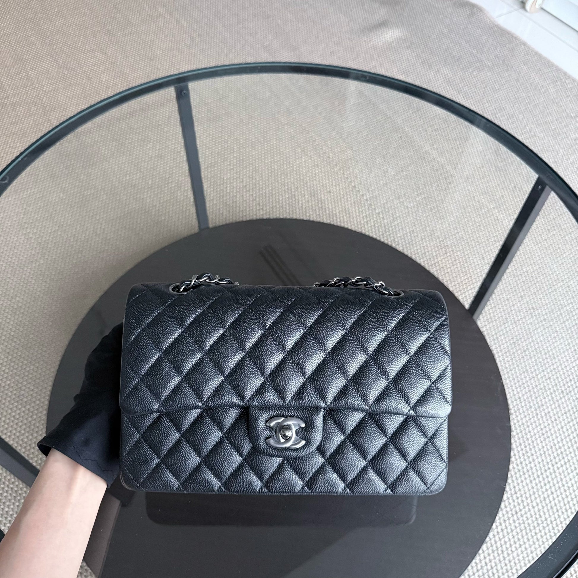 Chanel Classic Flap Medium - Caviar 25CM Quilted Iridescent Black Silver Hardware Series 24