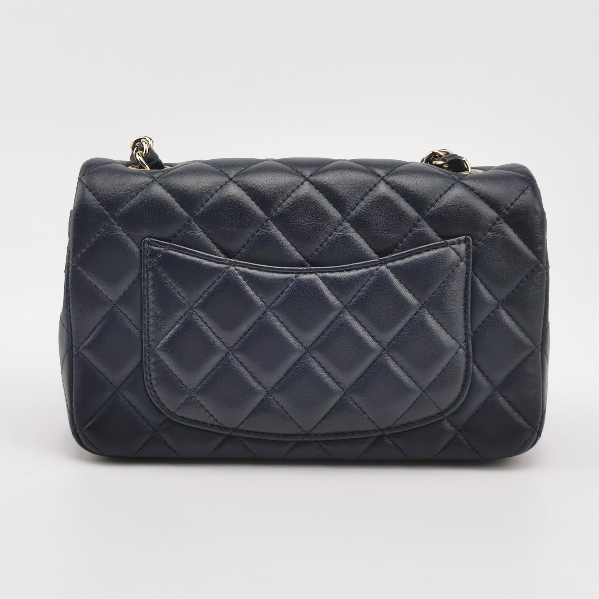 Chanel Classic Flap Rectangular Navy Lambskin Hardware Gold Leather Mini Bag