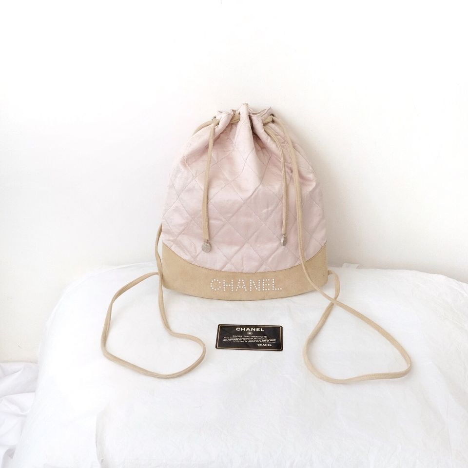 Chanel   pink silk drawstring backpack