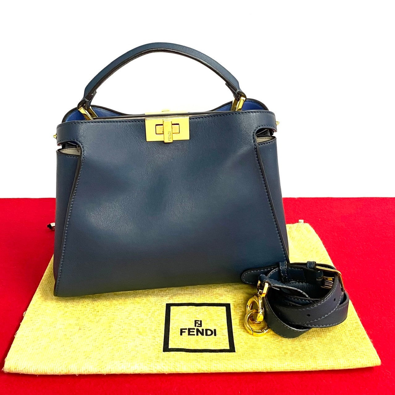 Fendi Peekaboo Iconic Essential 2Way Handbag Leather Travel Bag