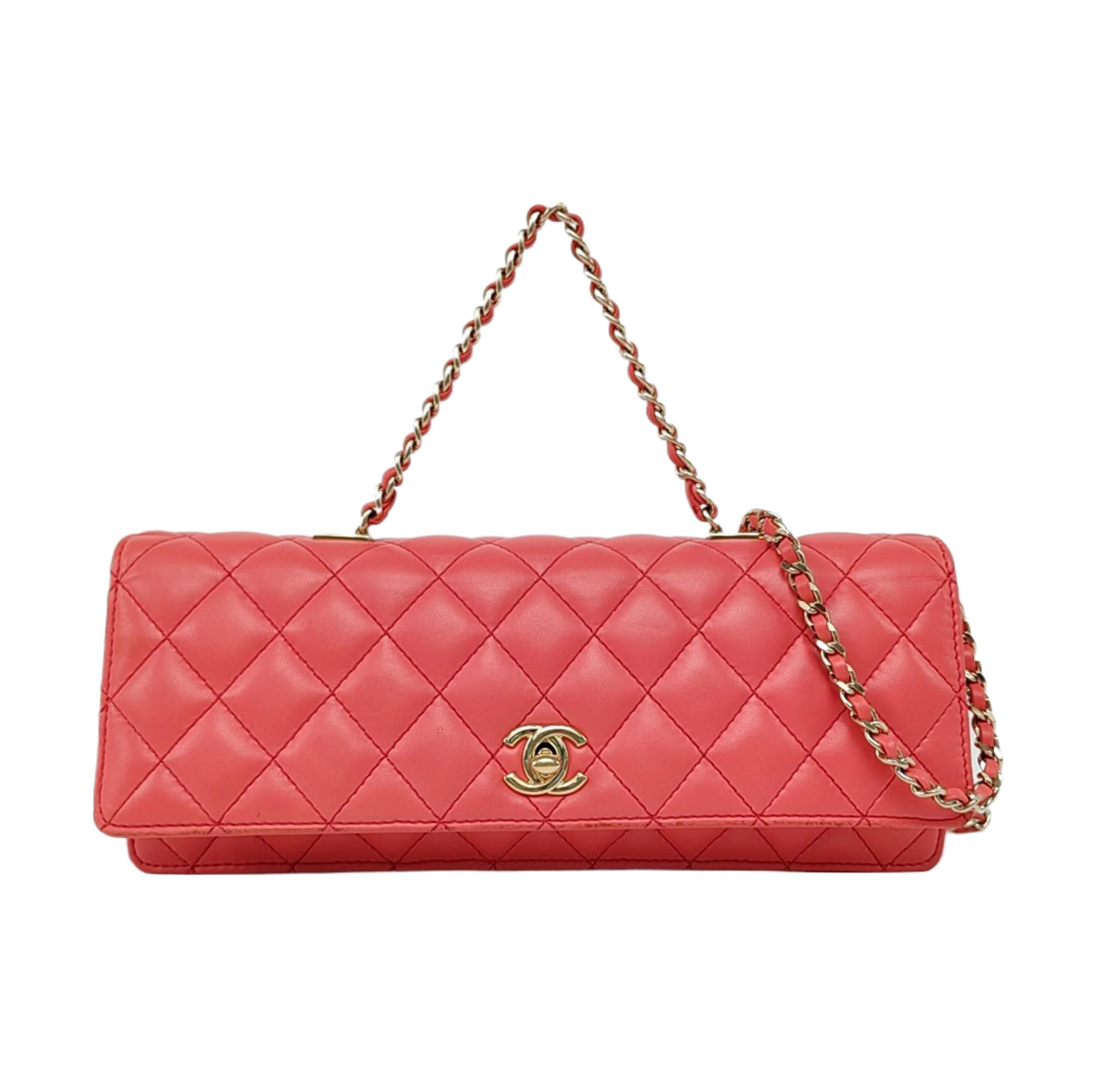 Chanel East West Single Flap Pearl Lambskin Pink Shoulder Bag