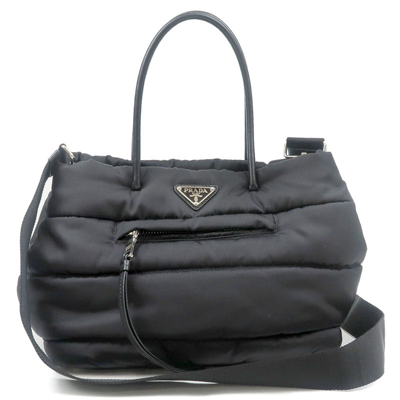Prada Prada Tessuto Bomber Leather 2Way Hand Bag Nero Travel Bag