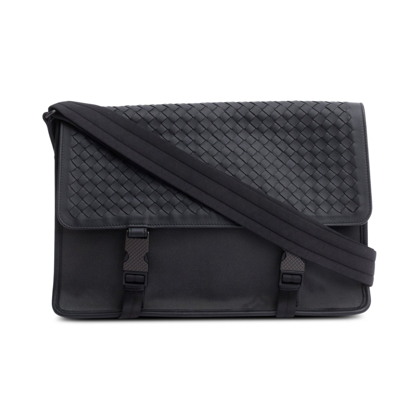 Bottega Veneta Intrecciato Flap Messenger Bag Leather Canvas Travel Bag