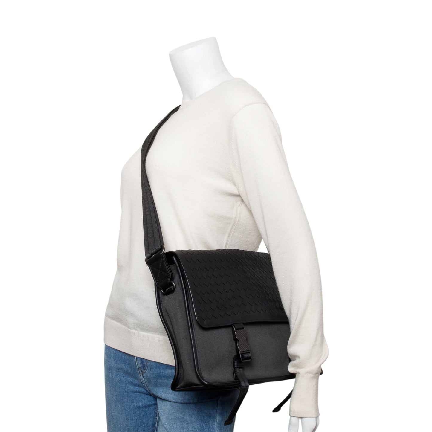 Bottega Veneta Intrecciato Flap Messenger Bag Leather Canvas Travel Bag