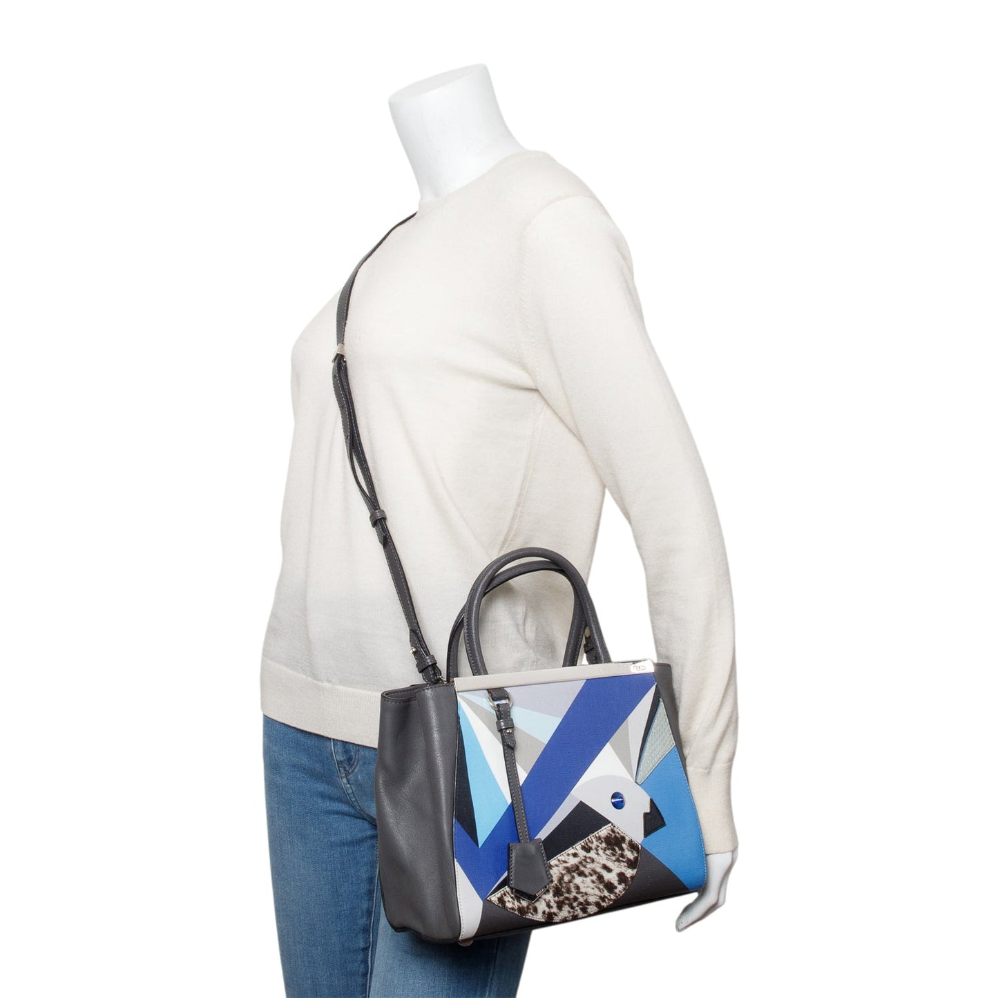 Fendi Grey Vitello Elite Pony Hair Python Trim Leather Tote Bag